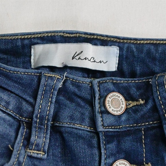 KanCan 1 / 24 Exposed Button Fly Skinny Dark Destroyed Stretch Denim Jeans - Picture 3 of 7